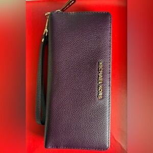 MICHAEL KORS Wallet,Michael Kors Purple Pebbled Leather Zip Wristlet